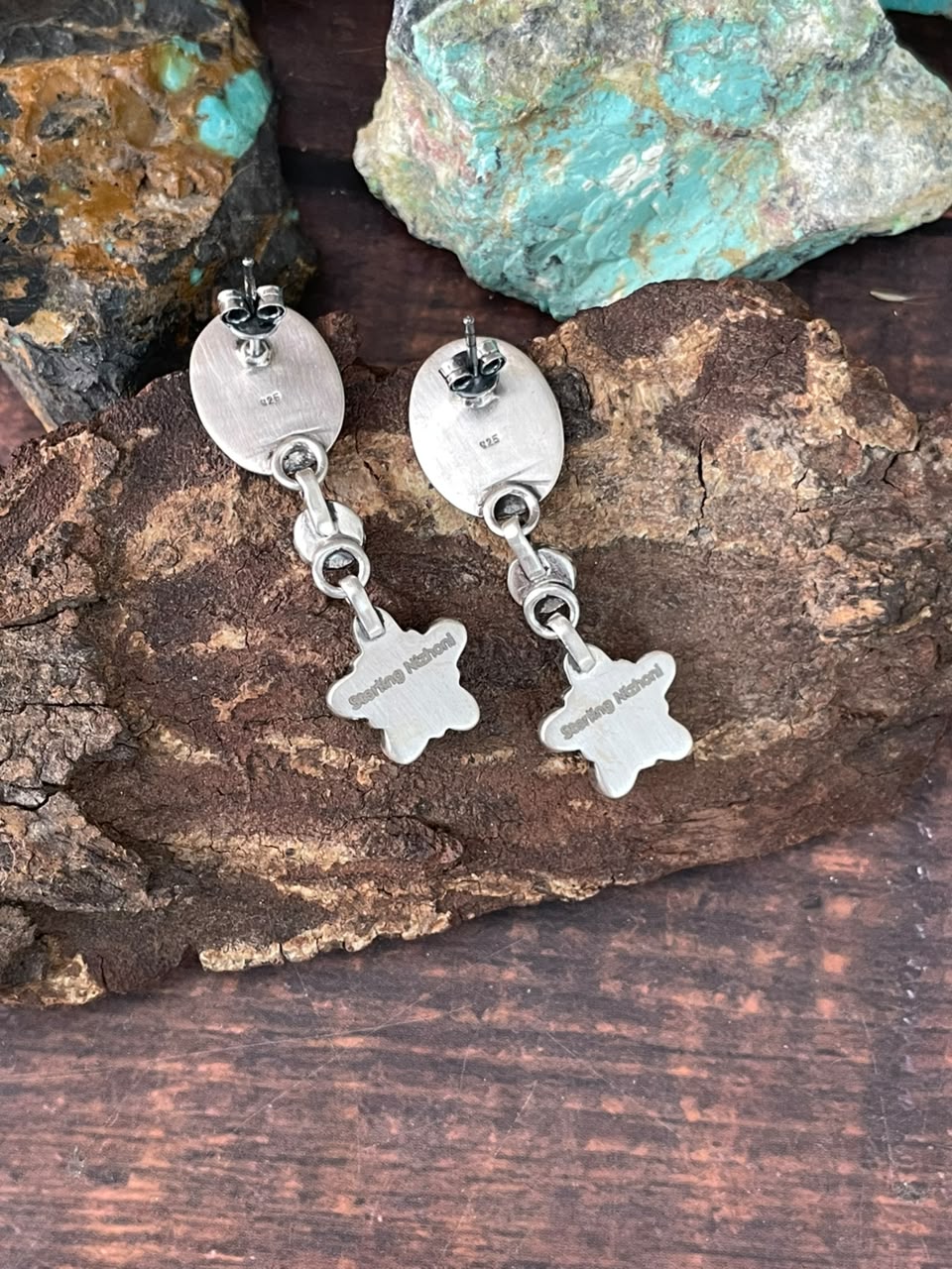 Handmade Sterling Silver Kingman Turquoise NFR Collection: Post Dangle Earrings Signed Nizhoni
