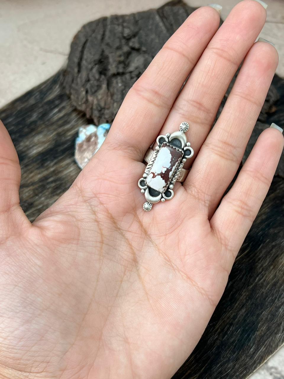Handmade Sterling Silver Wildhorse Magnesite Adjustable Ring "Signed Nizhoni"