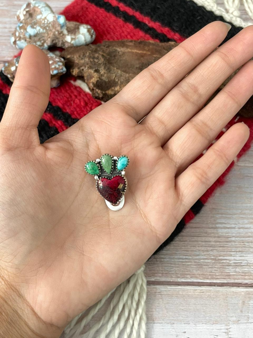 Handmade Sterling Silver Dahlia Rose with Emerald Valley Turquoise Purse Key Clip "Signed Nizhoni"