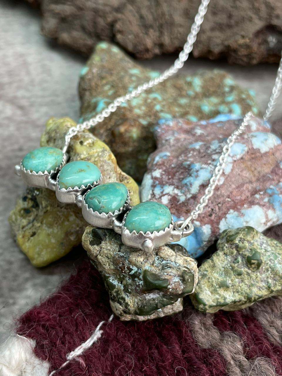 Handmade Sterling Silver Old stock Royston Turquoise Necklace "Signed Nizhoni"