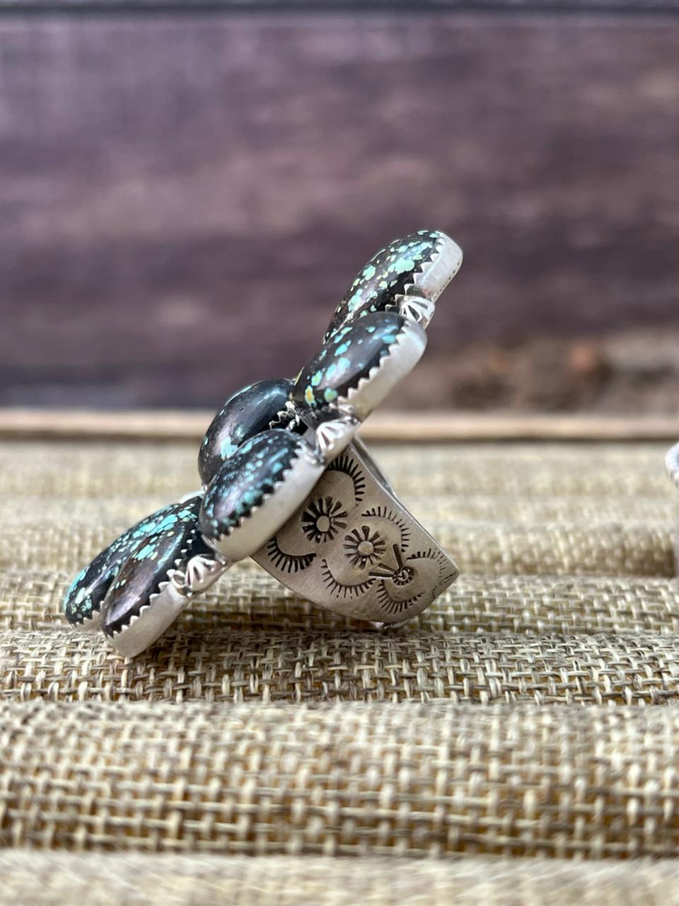 Handmade Sterling Silver Lander Turquoise Adjustable Ring With Signed Nizhoni