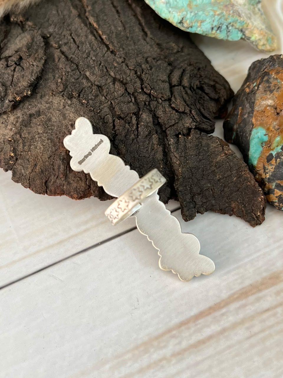 Handmade Sterling Silver Kingman Turquoise with Cotton Candy Adjustable Ring Signed Nizhoni