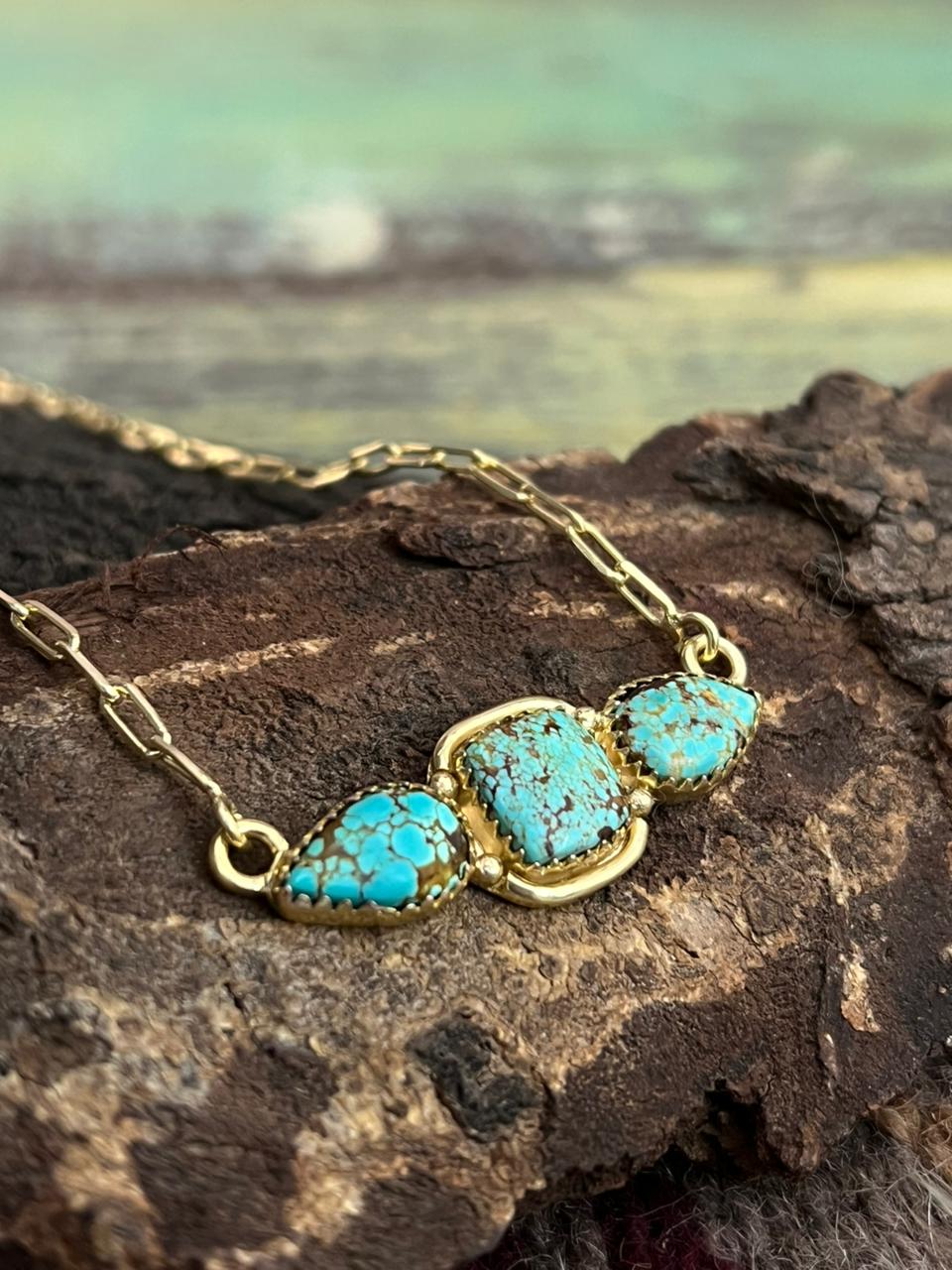 “The Golden Collection” Handmade Number 8 Turquoise with Gold Bar Necklace