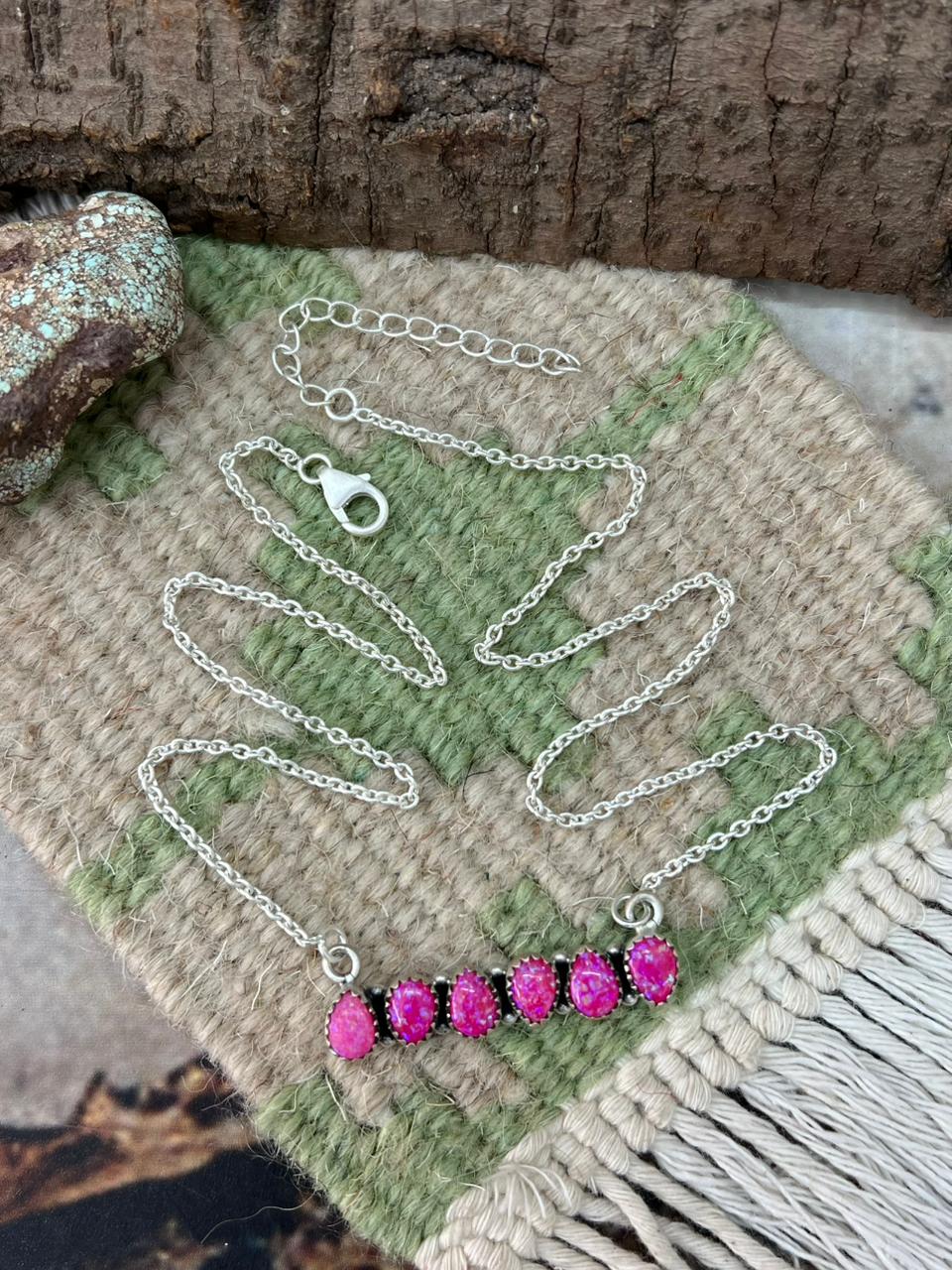 Handmade Sterling Silver Hot Pink Necklace "Signed Nizhoni"