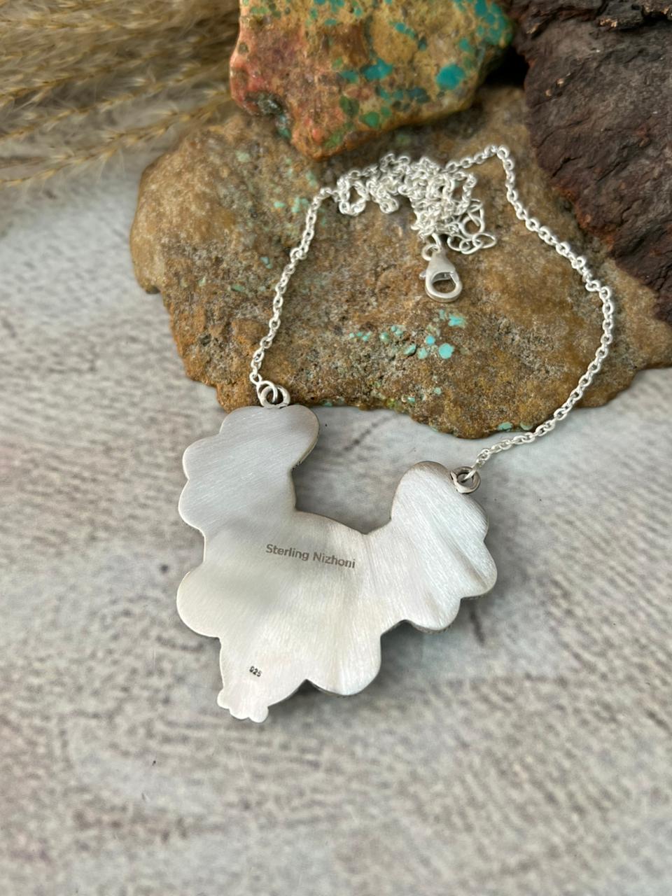Handmade Sterling Silver Blackjack Turquoise Necklace "Signed Nizhoni"