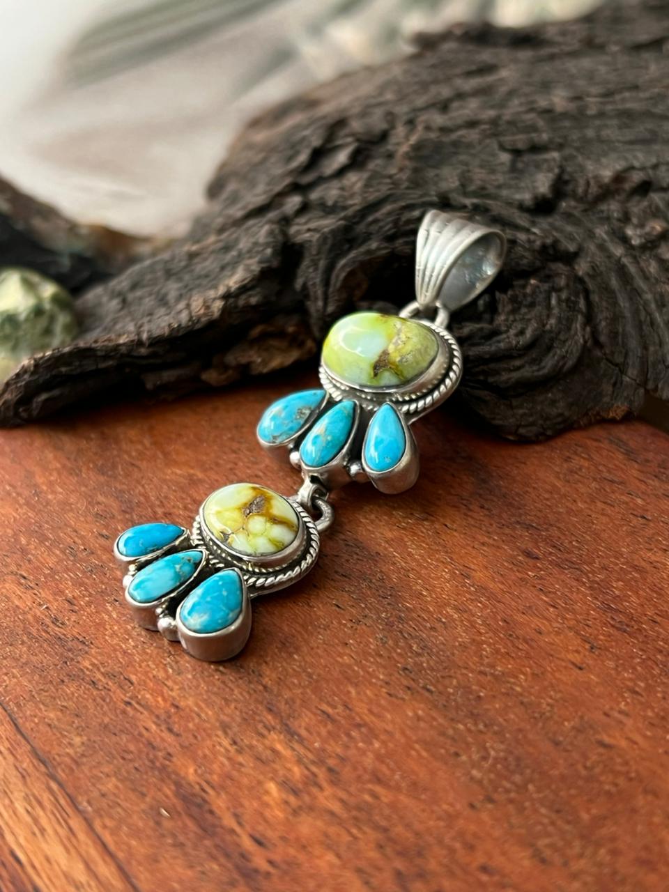 Handmade Sterling Silver Sierra Bella with Palomino Turquoise Collection: Pendant "Signed Nizhoni"