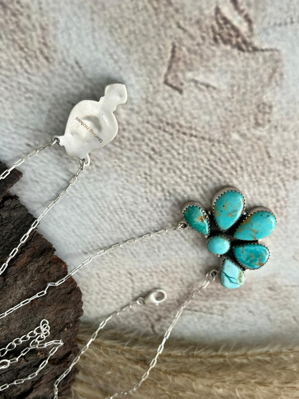 Handmade Sterling Silver Santa Maria Turquoise Necklace "Signed Nizhoni"