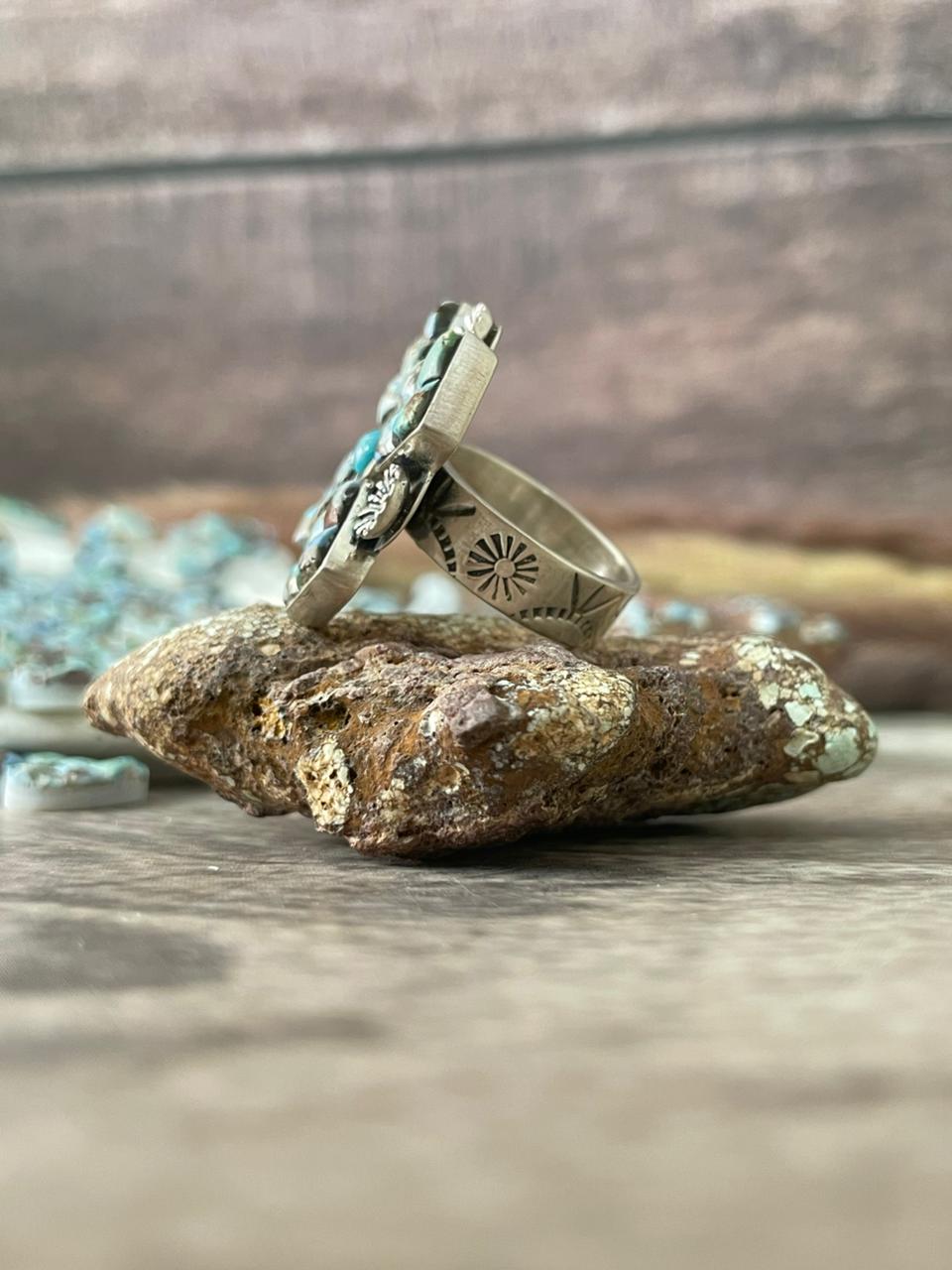 Handmade Sterling Silver 'Golden Hills Turquoise Cobble Collection' Adjustable Ring "Signed Nizhoni"