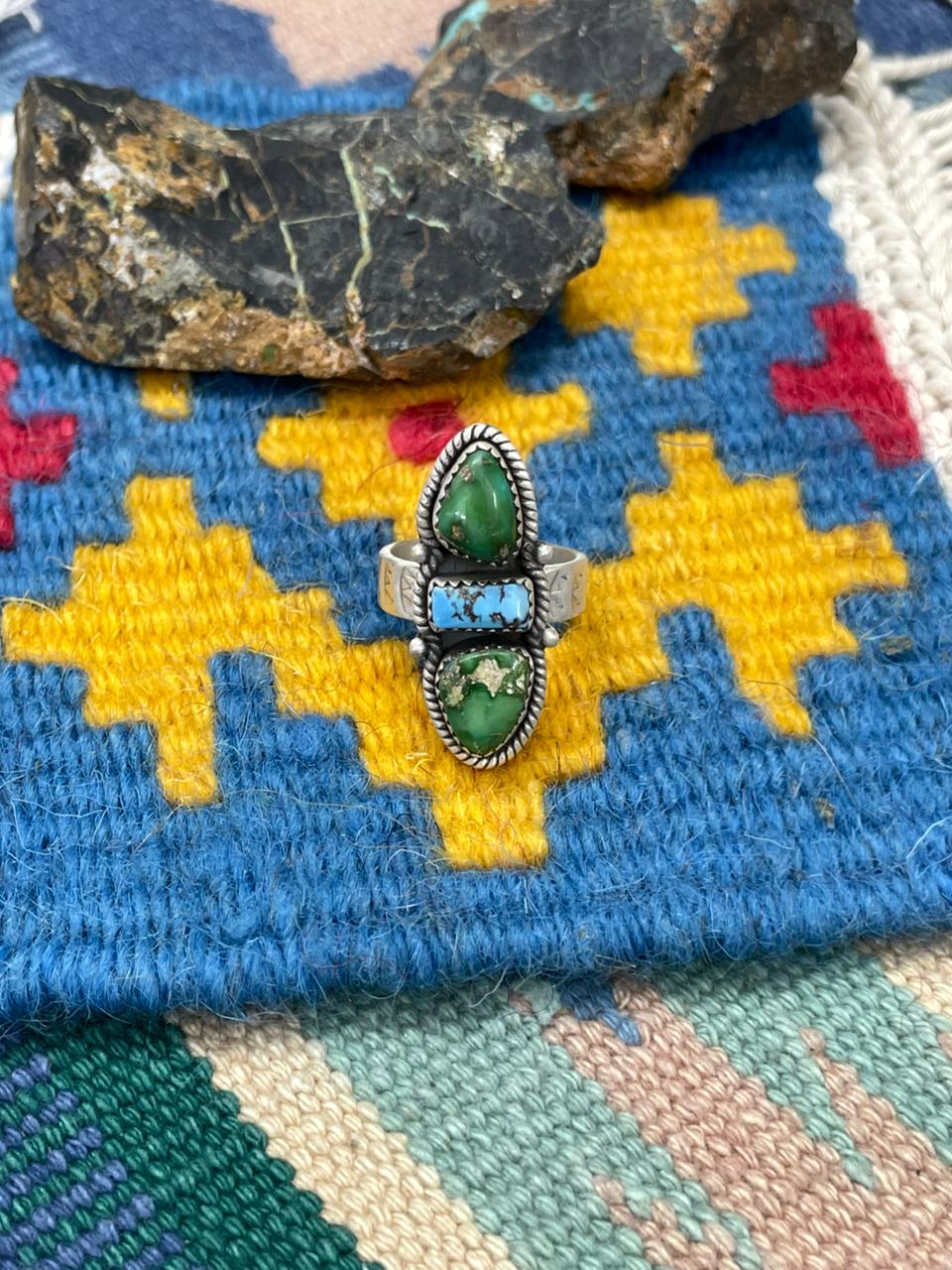 Handmade Sterling Silver Golden Hills with Sonoran Mountain Turquoise Adjustable Ring " Signed Nizhoni"