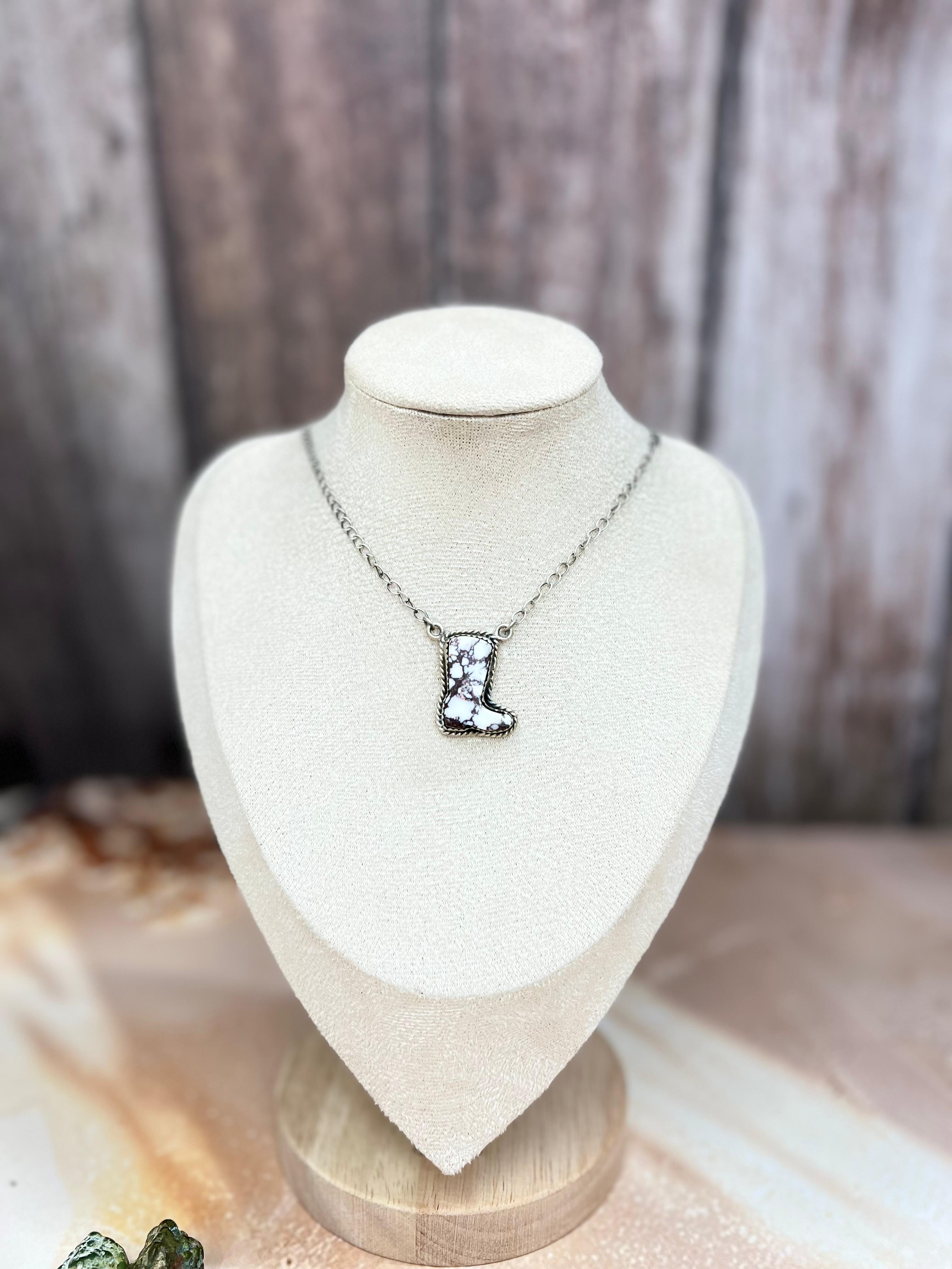 Handmade Sterling Silver Wild Horse Shoe Necklace with Signed Nizhoni