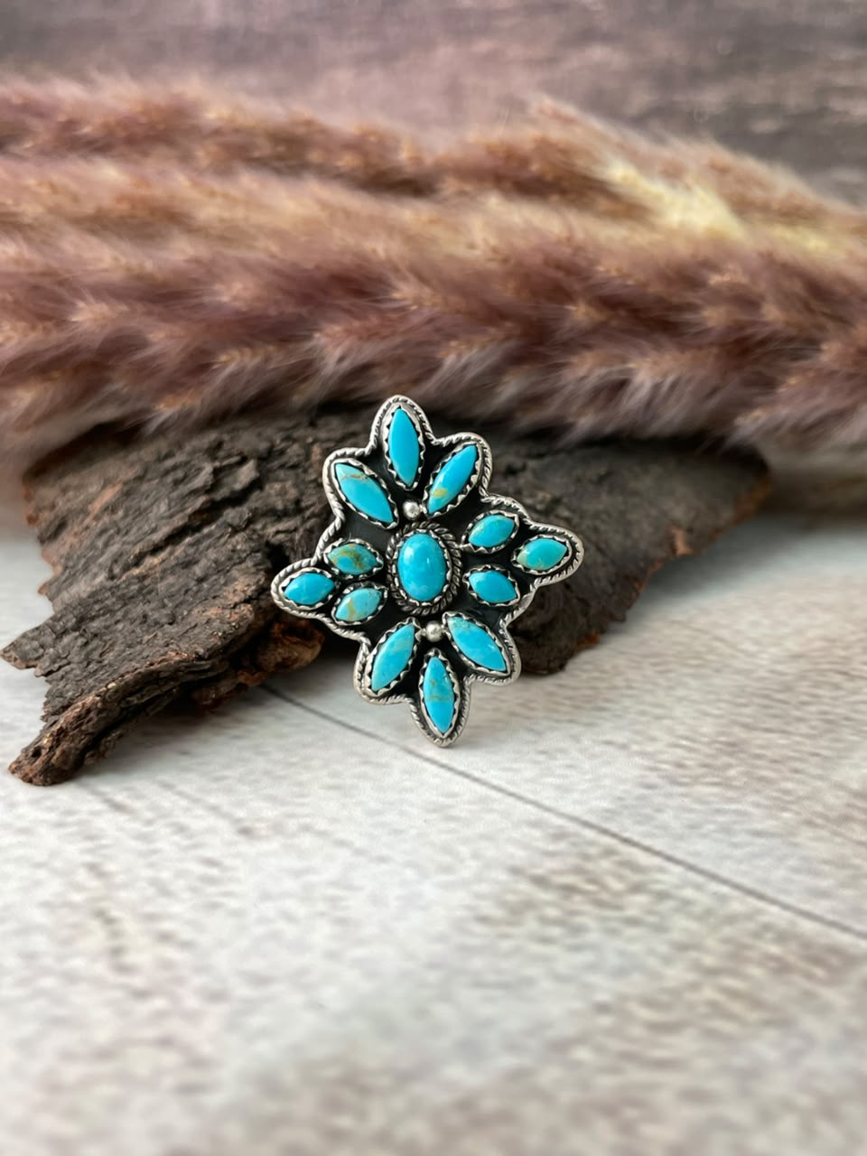 Handmade Sterling Silver Kingman Turquoise Adjustable Ring Signed Nizhoni