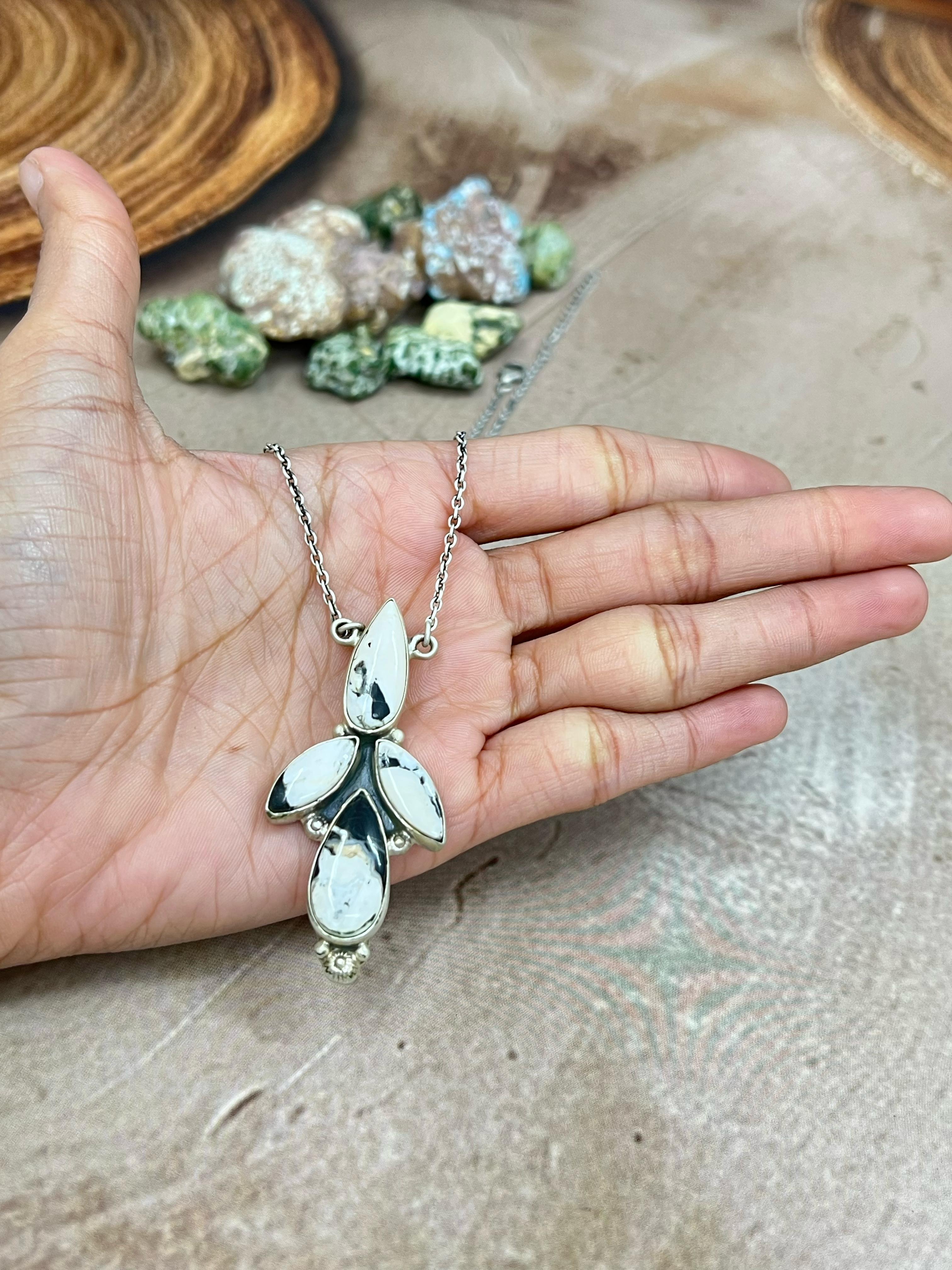 Handmade Sterling Silver White Buffalo Turquoise Necklace with Signed Nizhoni (5)