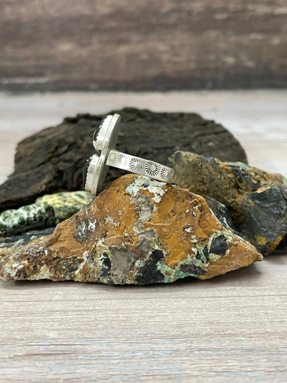 Handmade Sterling Silver White Buffalo Adjustable Ring "Signed Nizhoni"