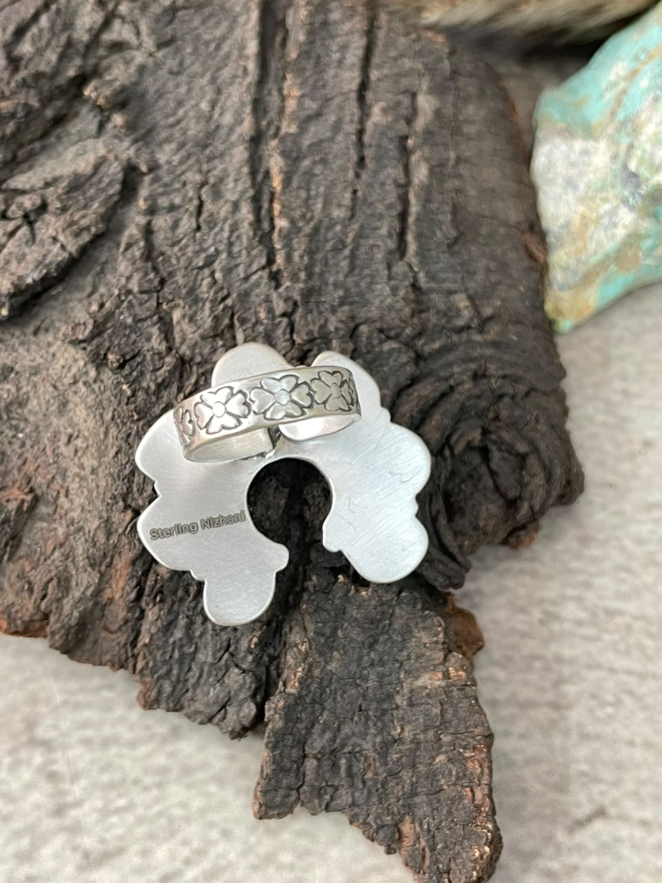 Handmade Sterling Silver Santa Maria Turquoise Naja Adjustable Ring Signed Nizhoni