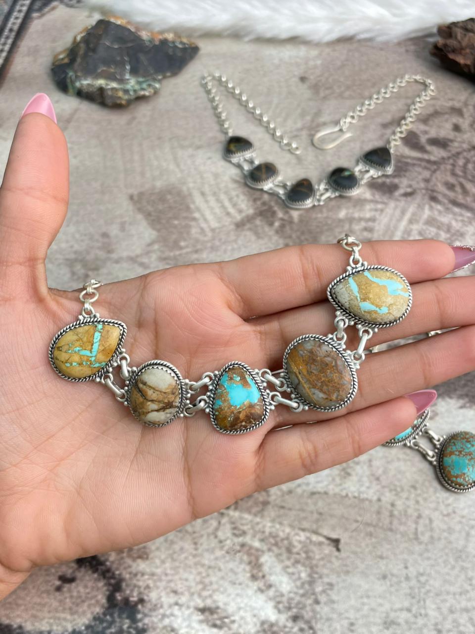 Handmade Sterling Silver Multi Stone Choker Necklace "Signed Nizhoni"