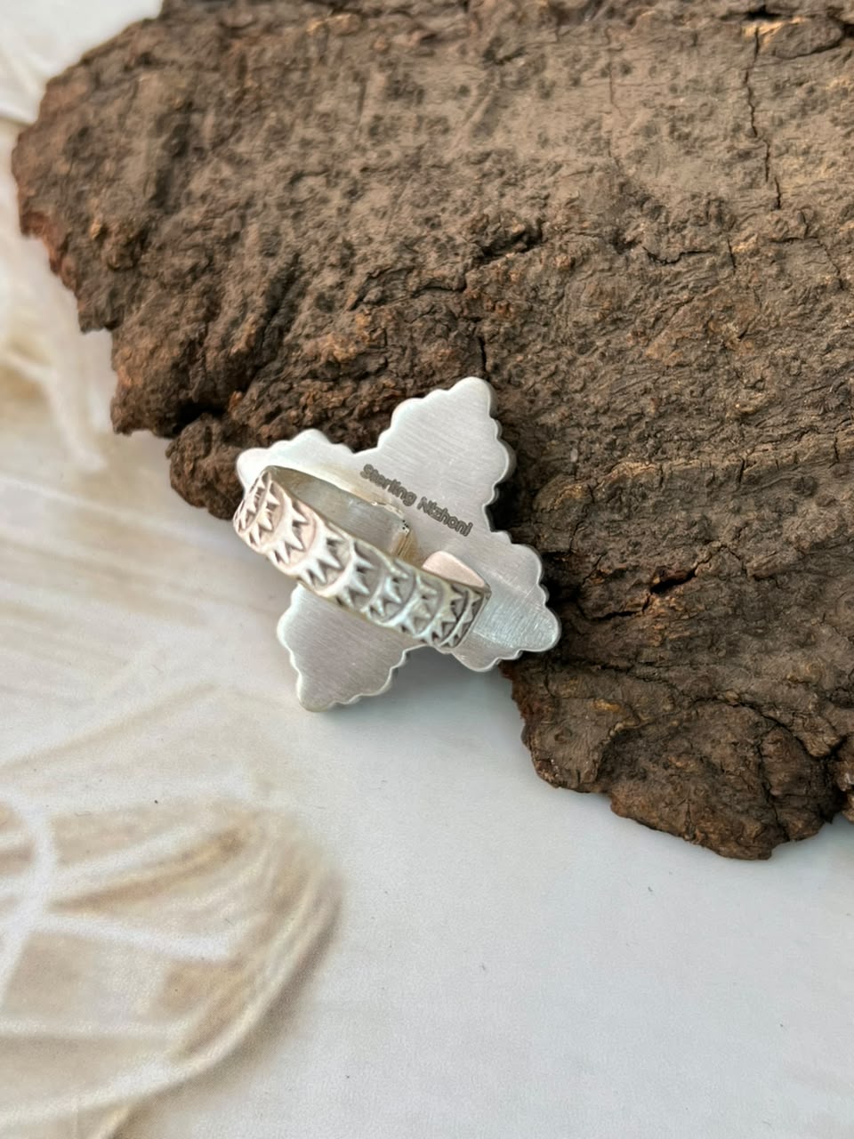 Handmade Sterling Silver Kingman Turquoise with Orange Mojave Adjustable Ring Signed Nizhoni