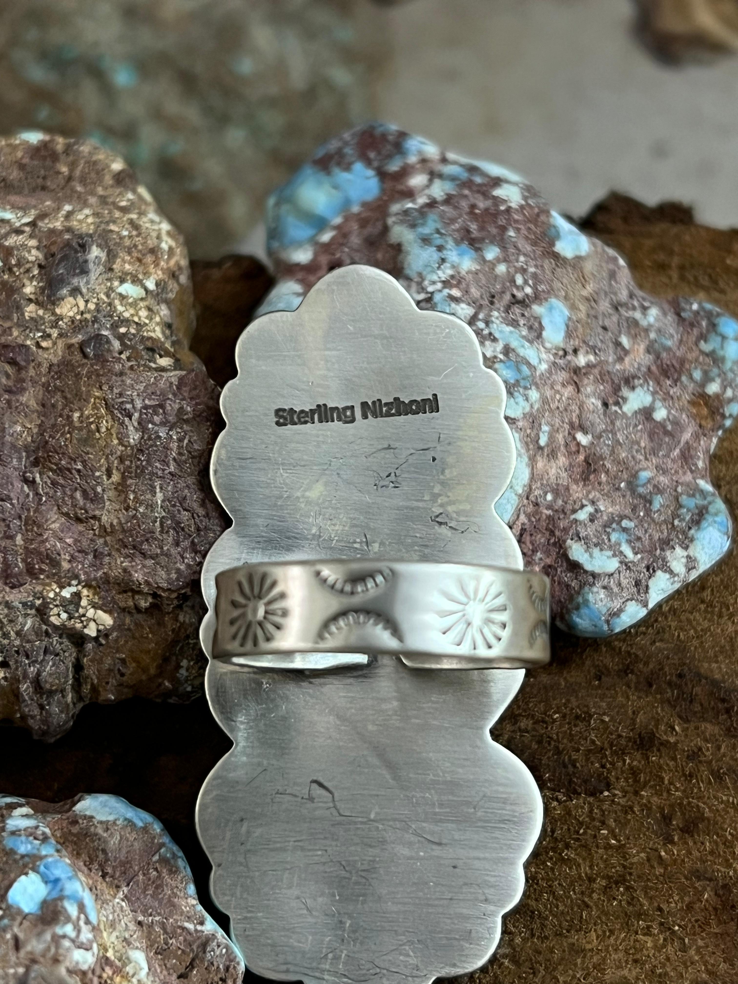 Handmade Sterling Silver White Buffalo Adjustable Ring, Signed Nizhoni