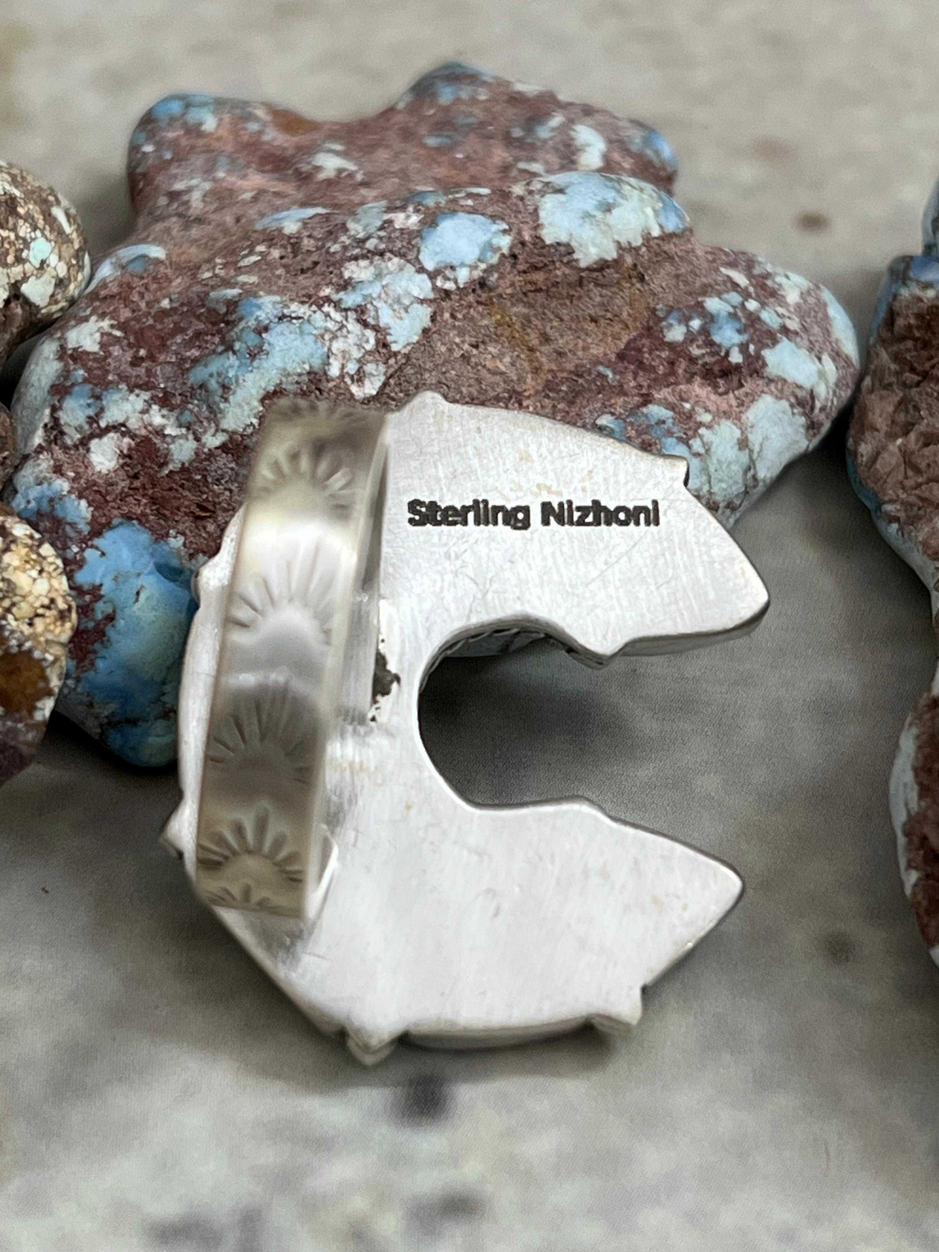Handmade Sterling Silver Sonoran Mountain Turquoise, Palomino Turquoise Naja Adjustable Ring, Signed Nizhoni (6)