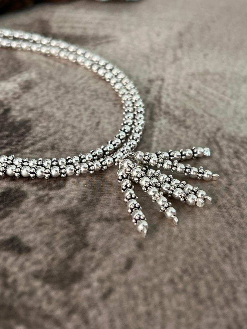 Handmade Sterling Silver Double Strand Beaded Anklet "Signed Nizhoni"