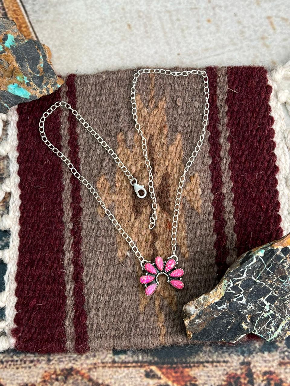 Handmade Sterling Silver Hot Pink Necklace "Signed Nizhoni"