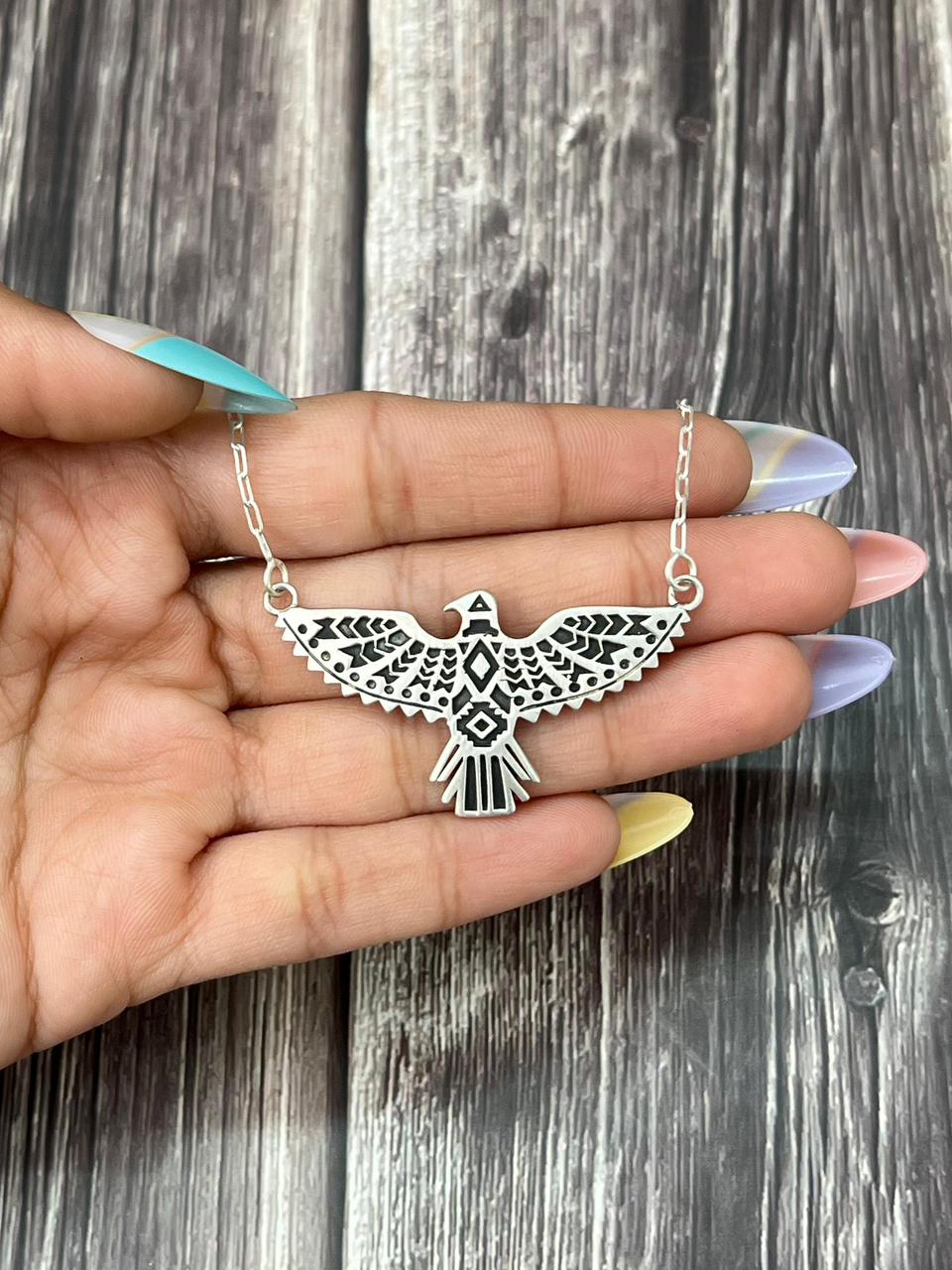 Handmade Sterling Silver ThunderBird Necklace "Signed Nizhoni" (1)