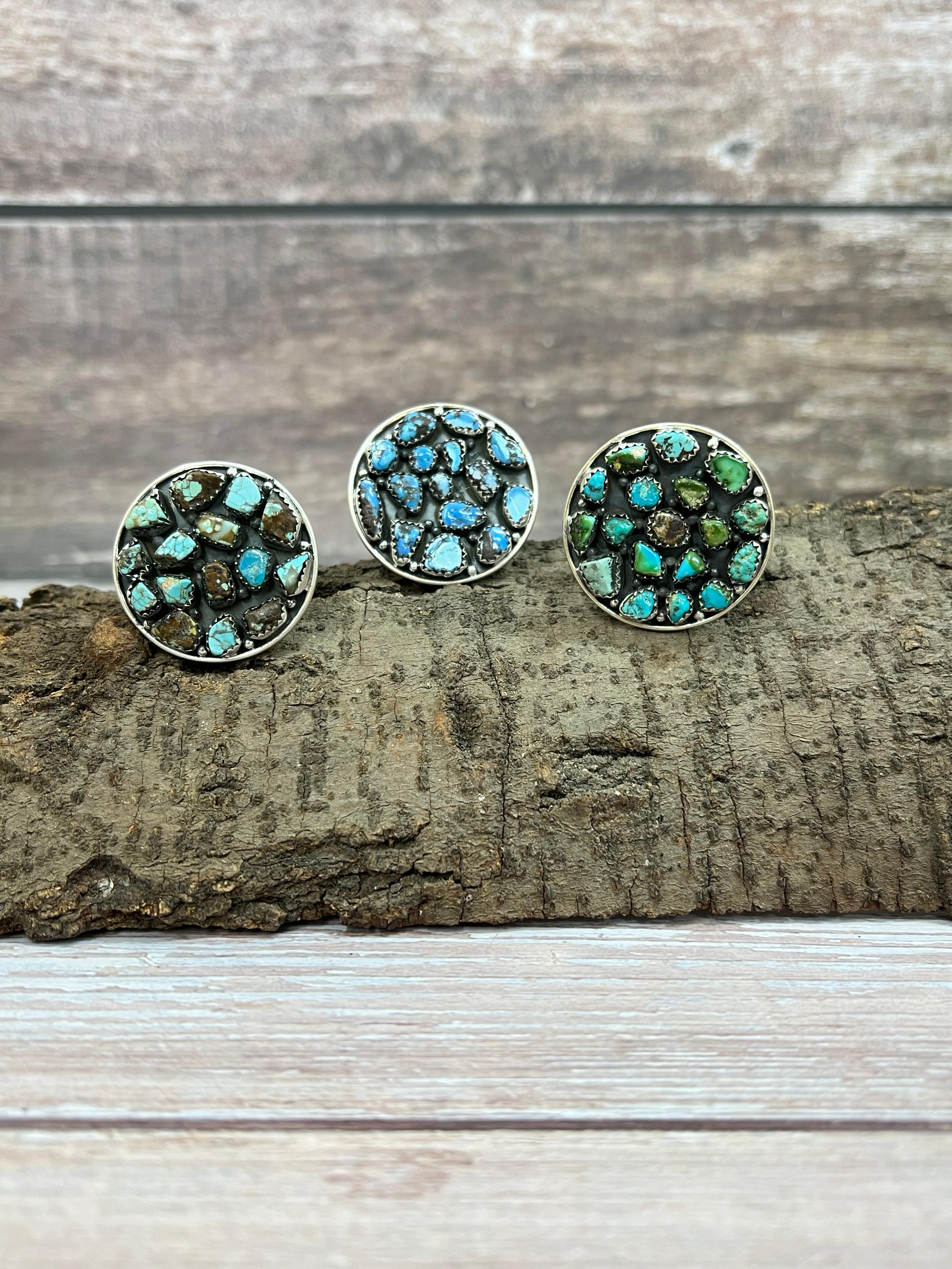 Handmade Sterling Silver Golden Hills, Number 8, Sonoran Mountain Turquoise Adjustable Ring with Signed Nizhoni