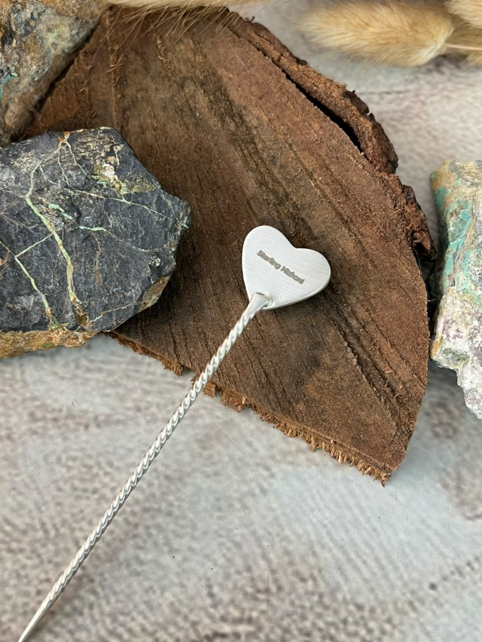 Handmade Sterling Silver Kingman Turquoise Heart Hair Pin Signed Nizhoni