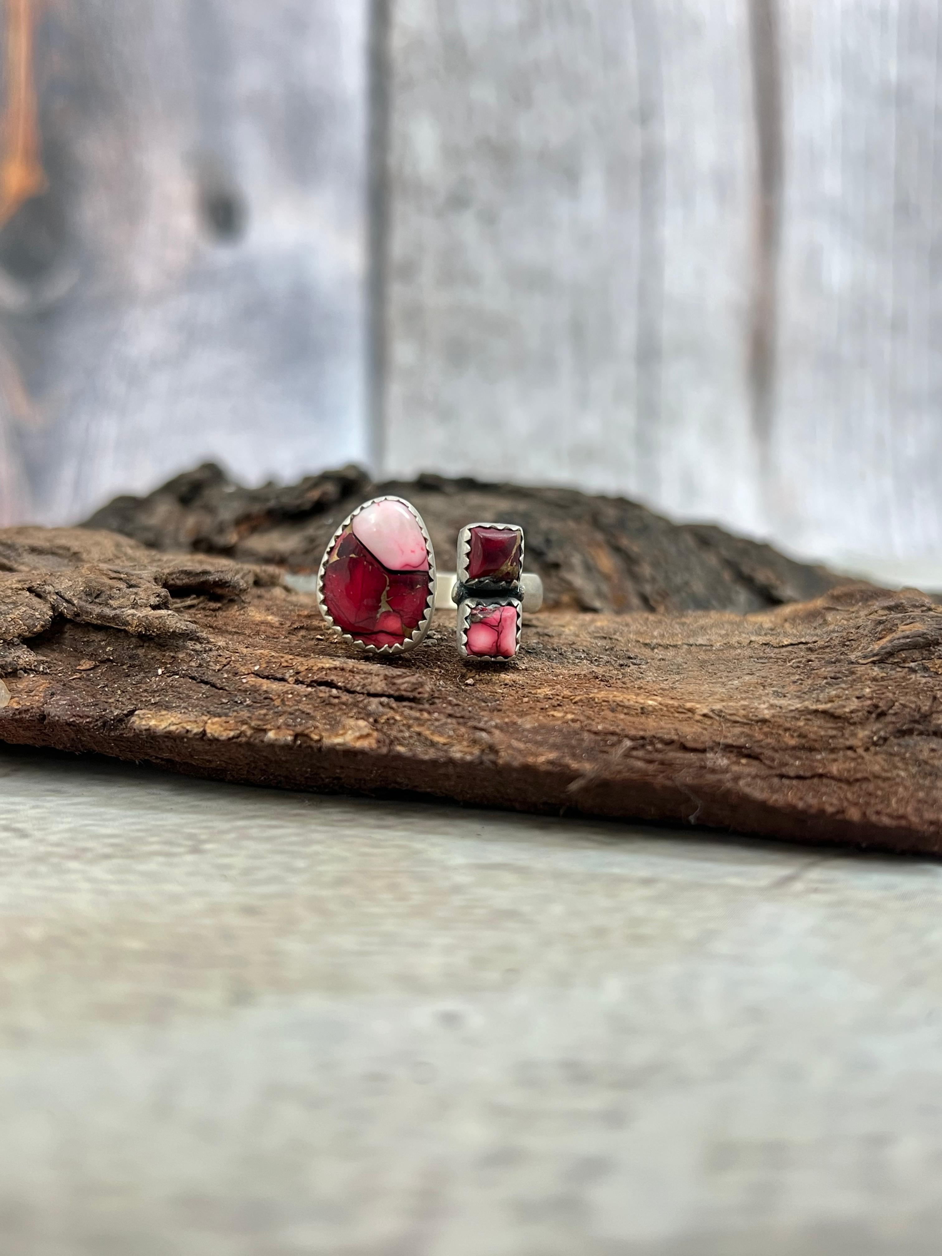 Handmade Sterling Silver Dahlia Rose Adjustable Ring with Signed Nizhoni