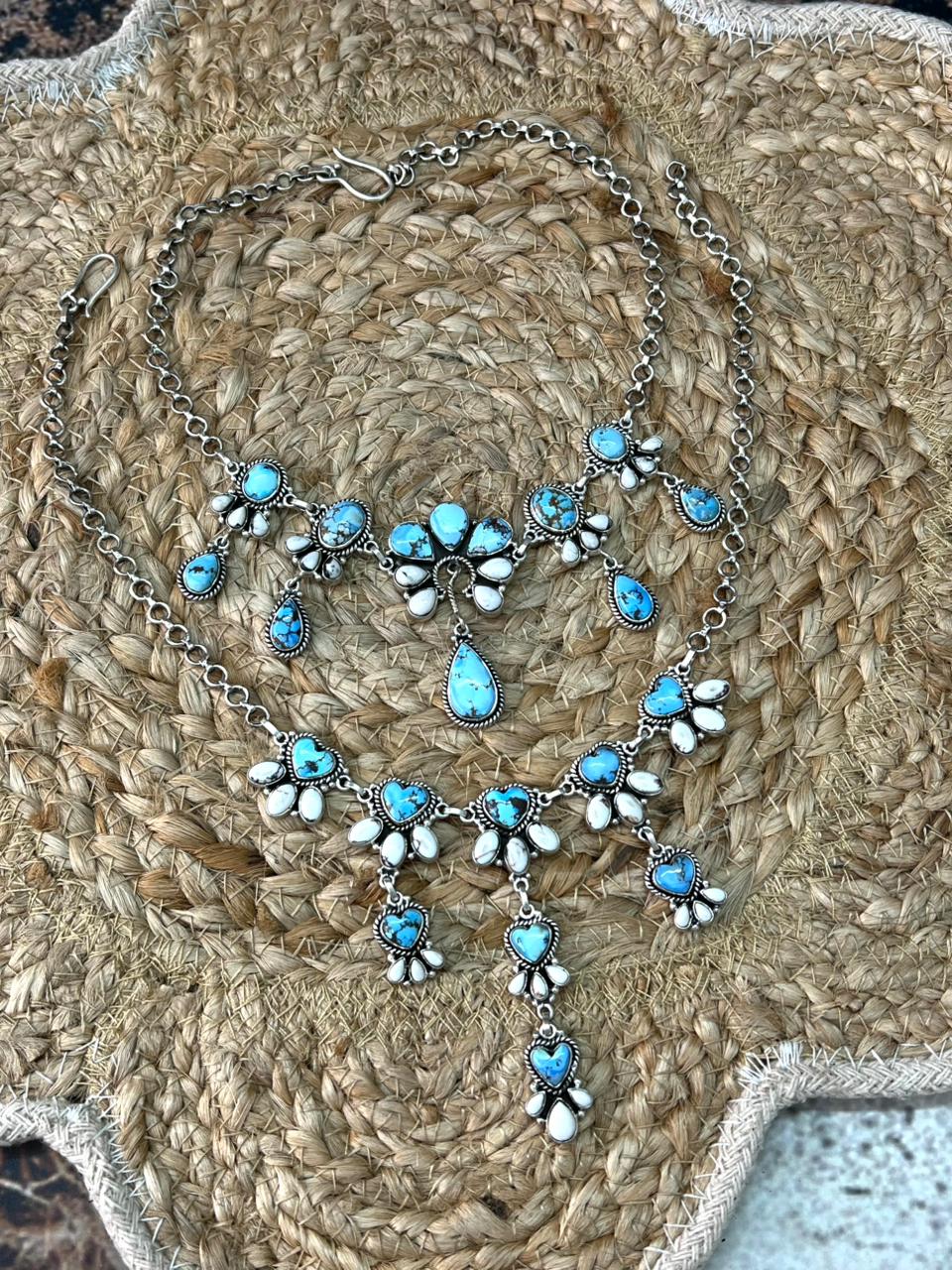 Handmade Sterling Silver Golden Hills with White Collection Choker Necklace "Signed Nizhoni"