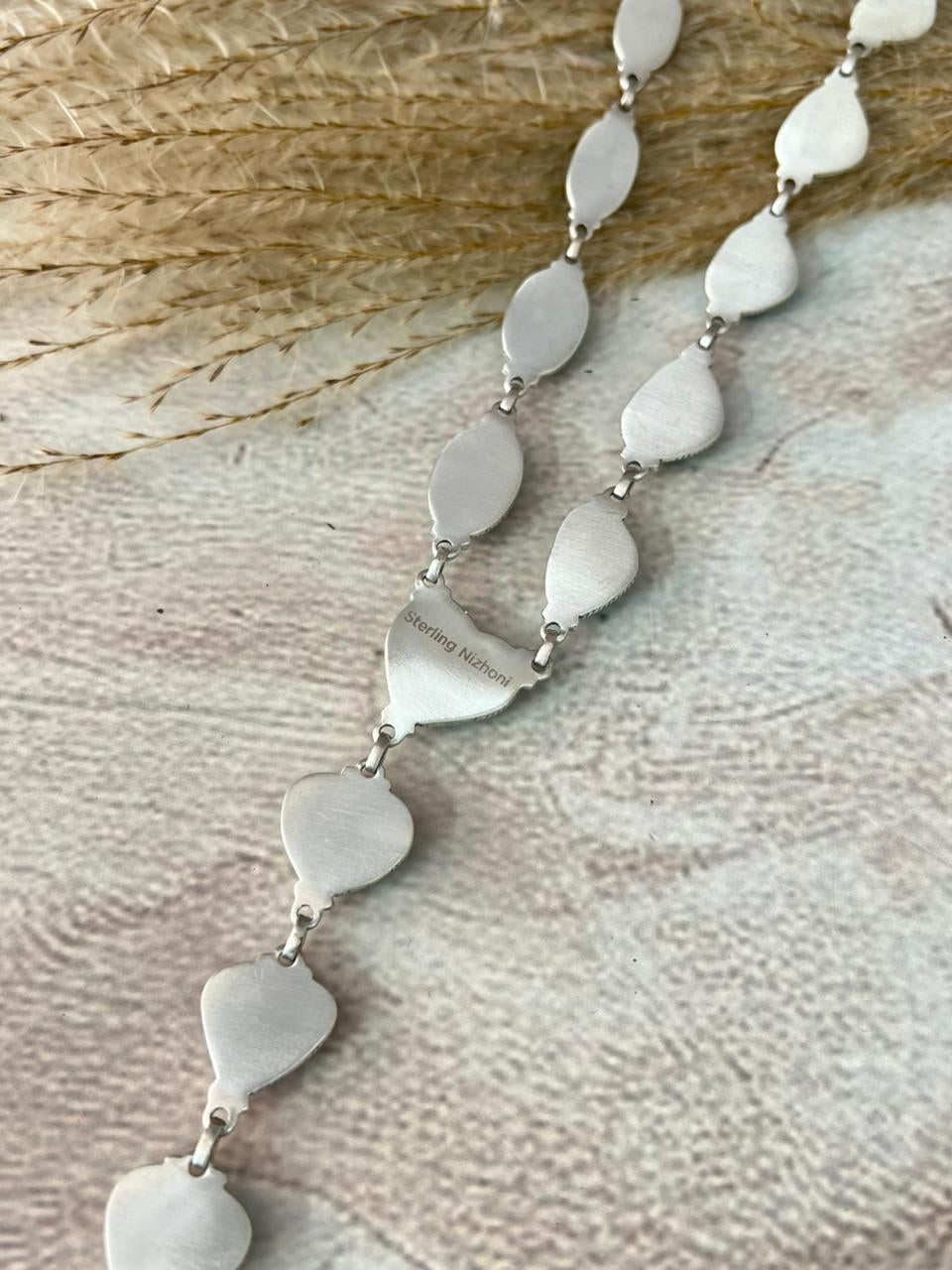 Handmade Sterling Silver Santa Maria Turquoise Heart Lariat Necklace "Signed Nizhoni"