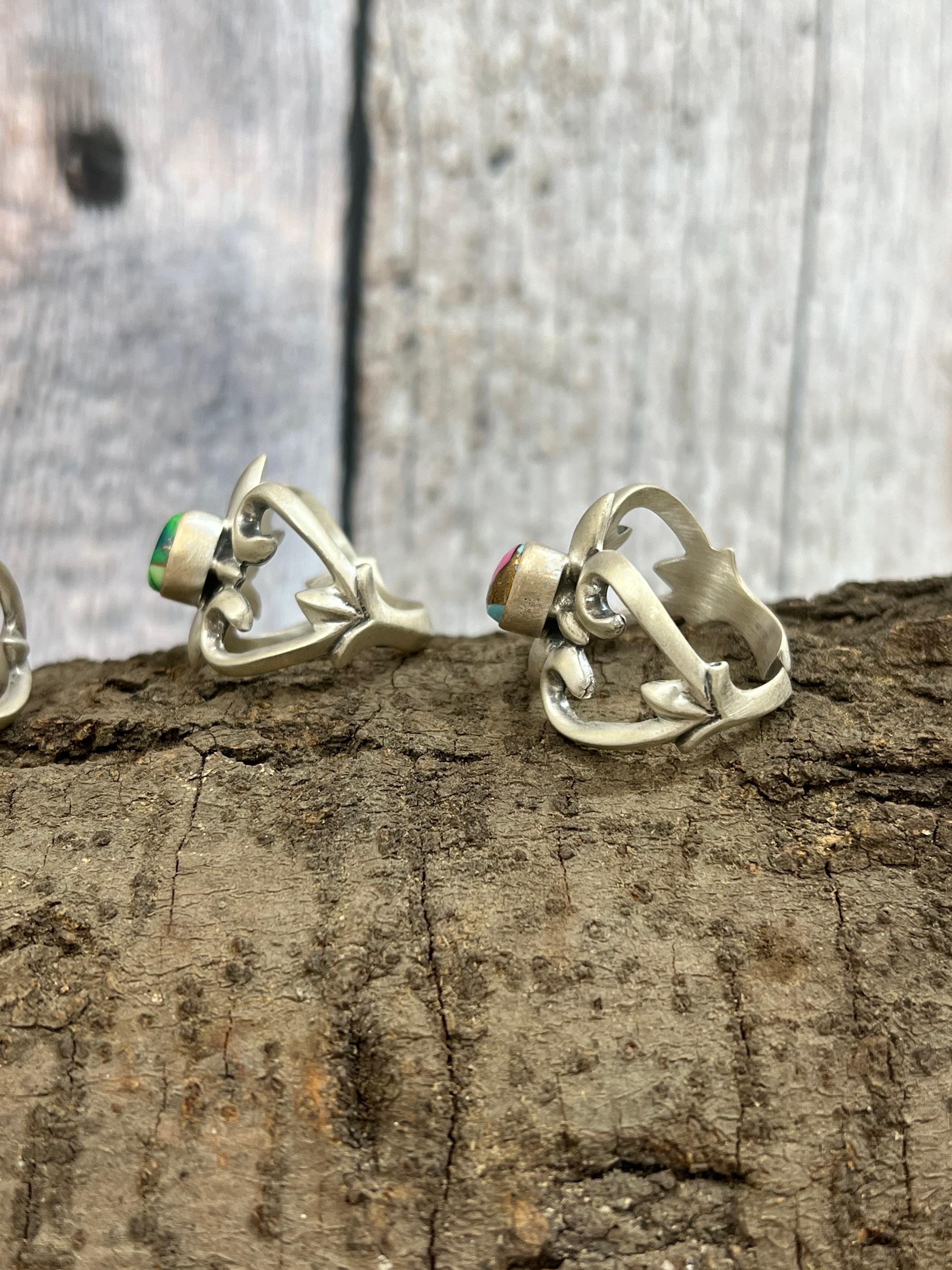 Handmade Sterling Silver Multi Stone Adjustable Ring, Signed Nizhoni (2)