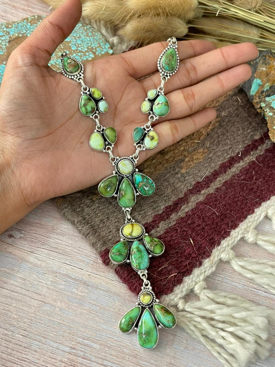 Handmade Sterling Silver Palomino With Sonoran Mountain Turquoise Necklace "Signed Nizhoni"