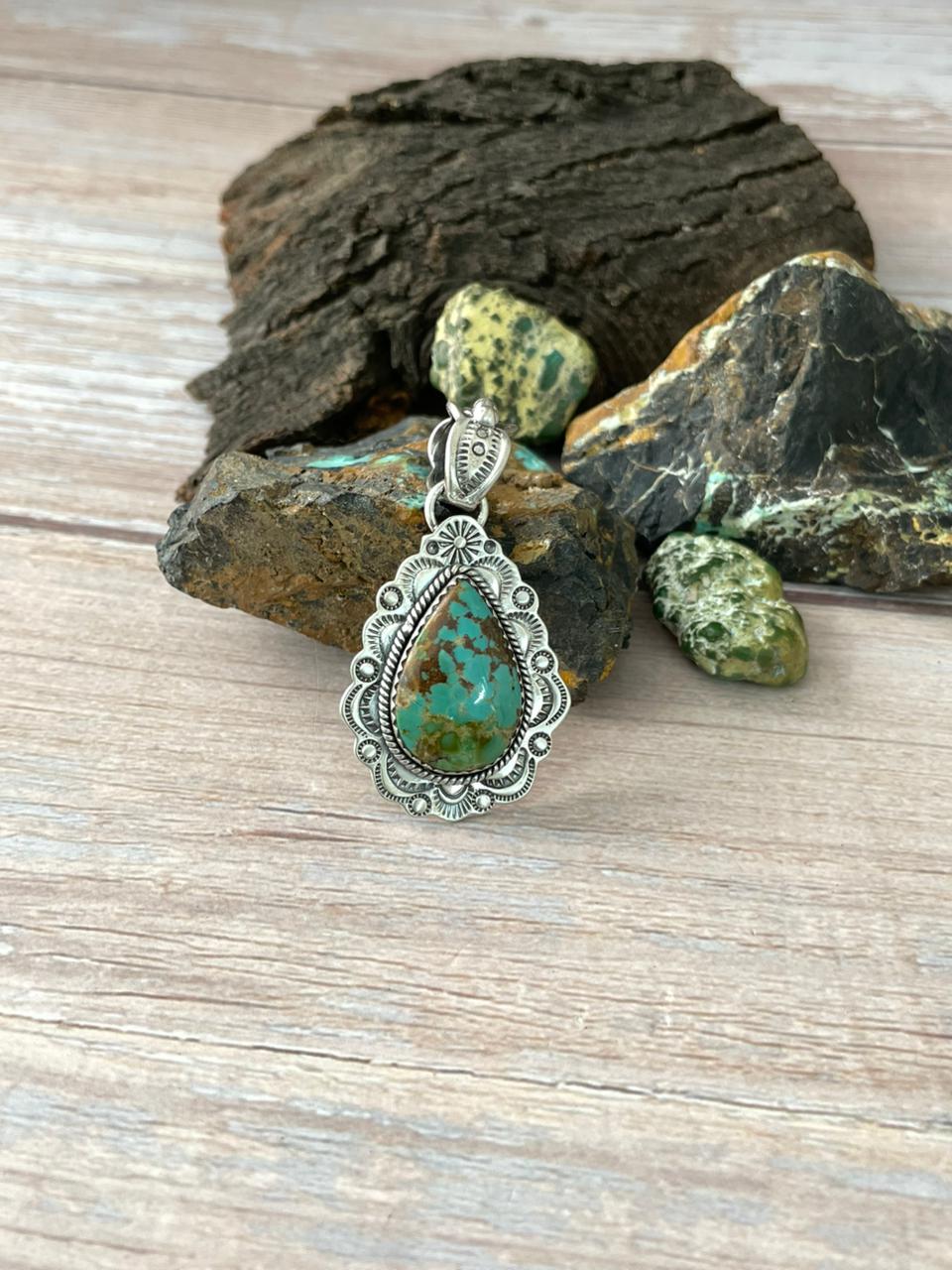 Handmade Sterling Silver Mantis Turquoise Pendant " Signed Nizhoni"