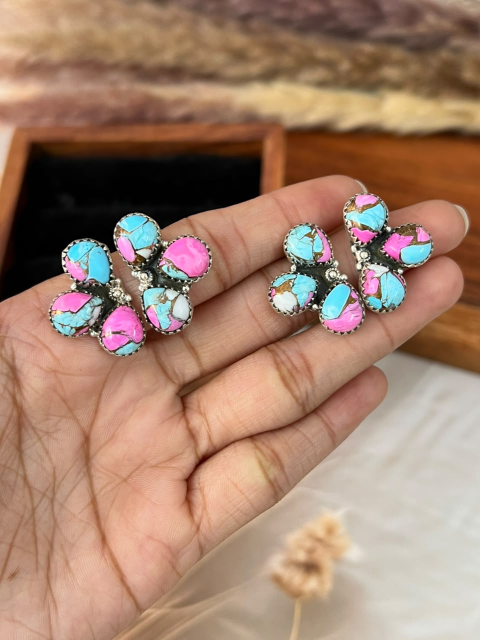 Handmade Sterling Silver Cotton Candy Post Studs Earrings Signed Nizhoni