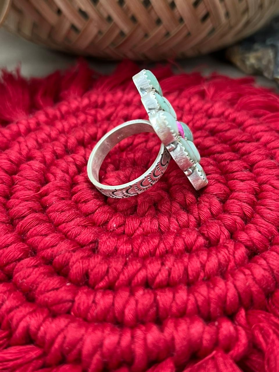 Handmade Sterling Silver Paloma With Cotton Candy Adjustable Ring "Signed Nizhoni"