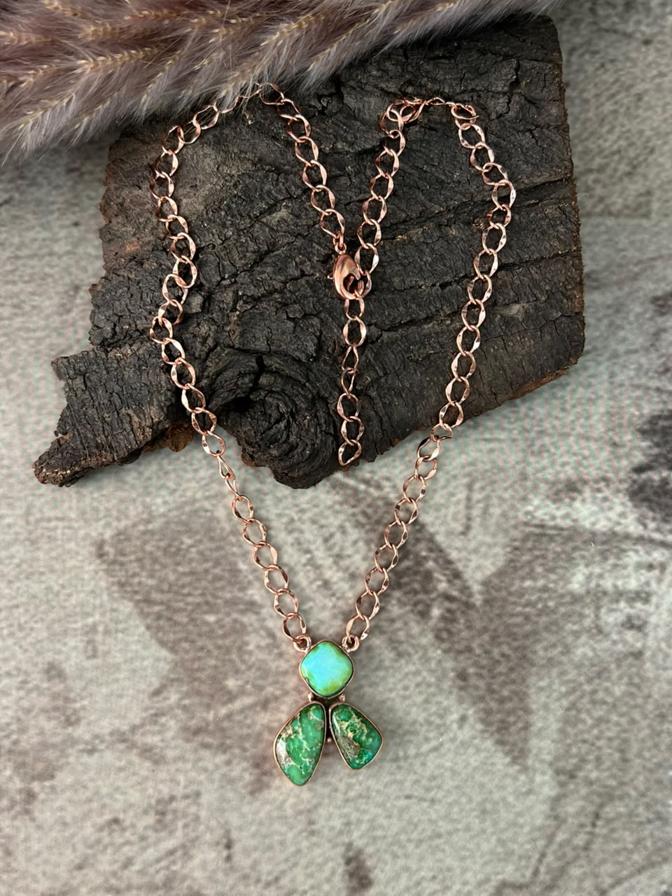 Handmade Sonoran Mountain Turquoise Copper Collection: Necklace Signed Nizhoni