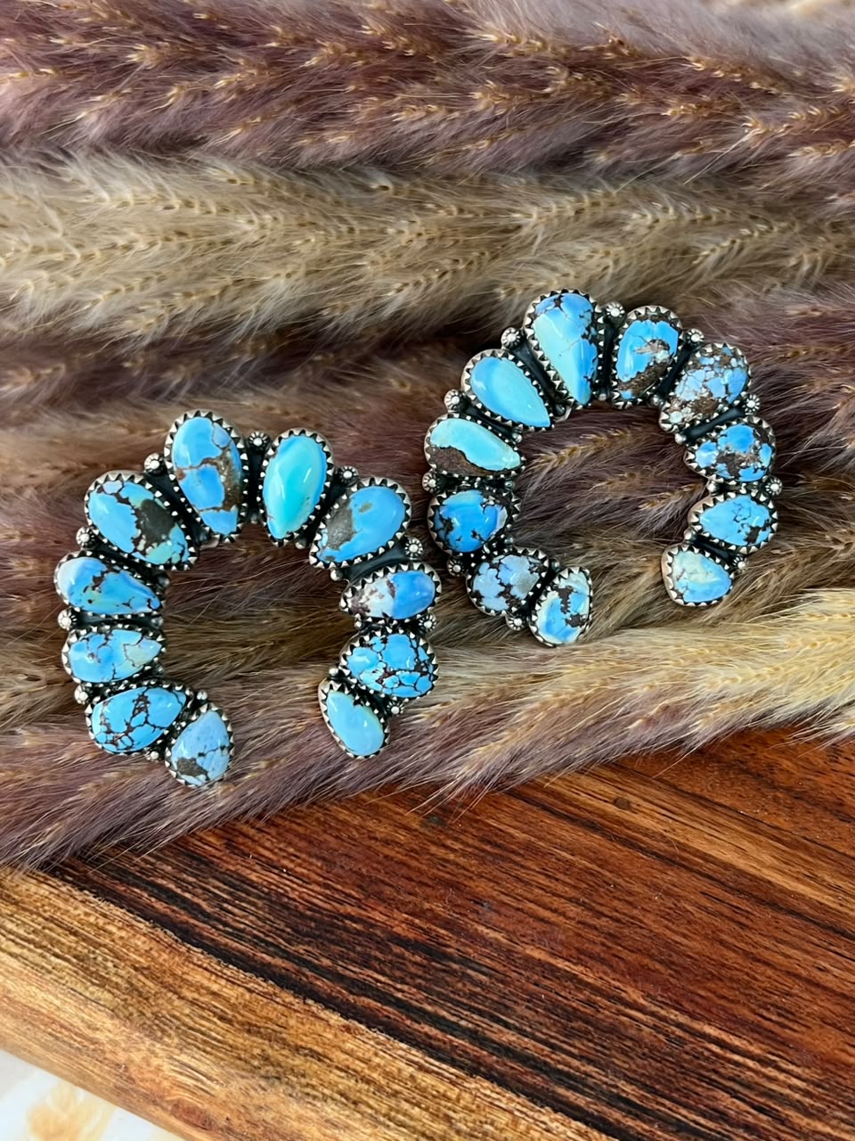 Handmade Sterling Silver Golden Hills Turquoise Naja Adjustable Ring Signed Nizhoni