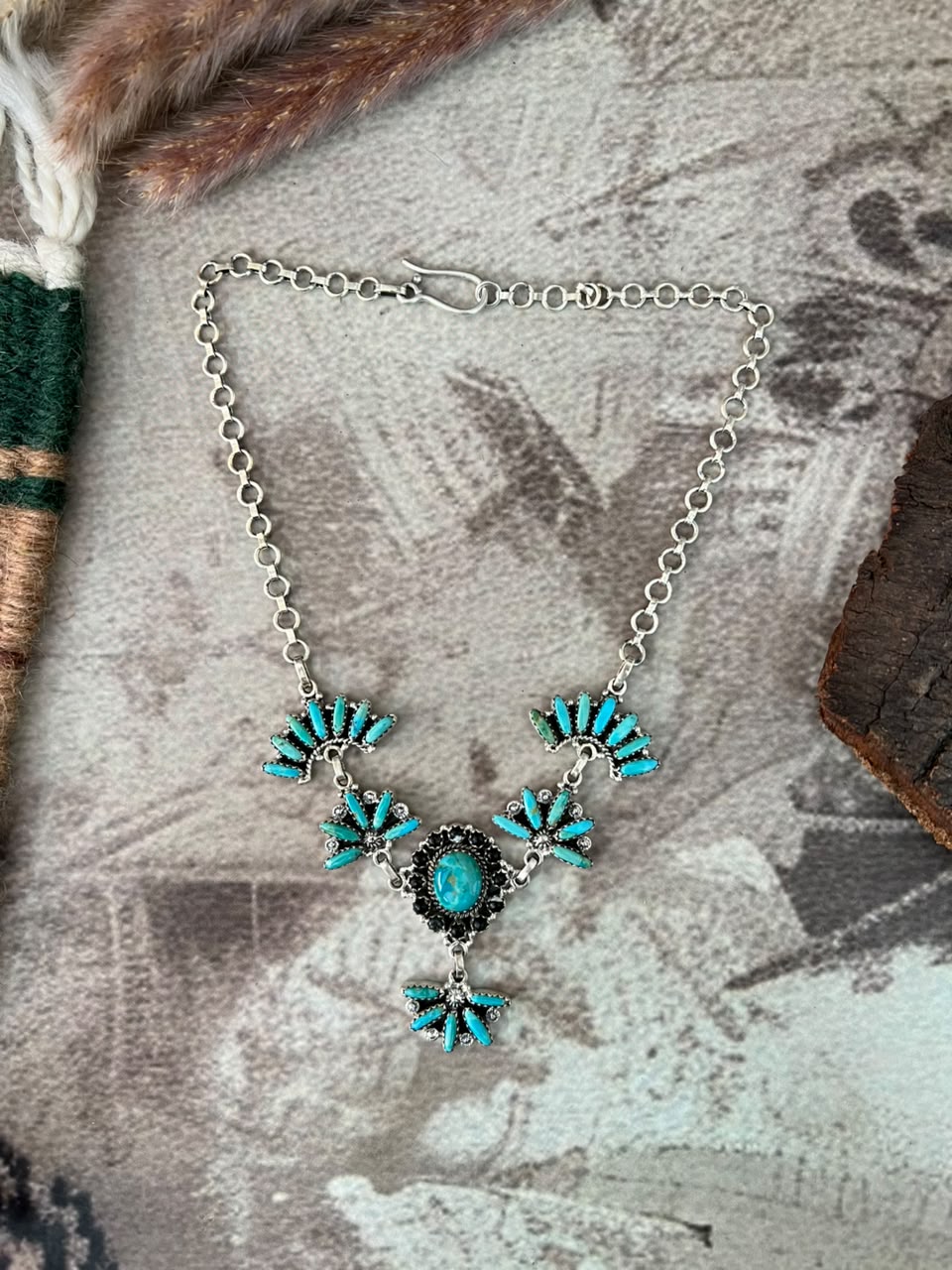 Handmade Sterling Silver Kingman Turquoise with White Buffalo Choker Necklace Signed Nizhoni
