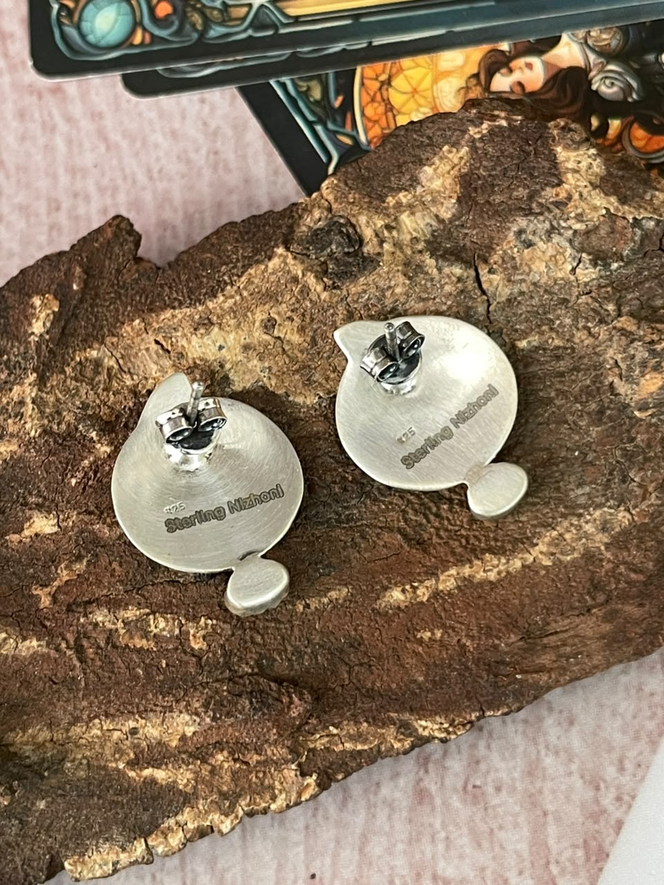 Handmade Sterling Silver Kingman Turquoise Halloween Collection: Post Studs Earrings Signed Nizhoni