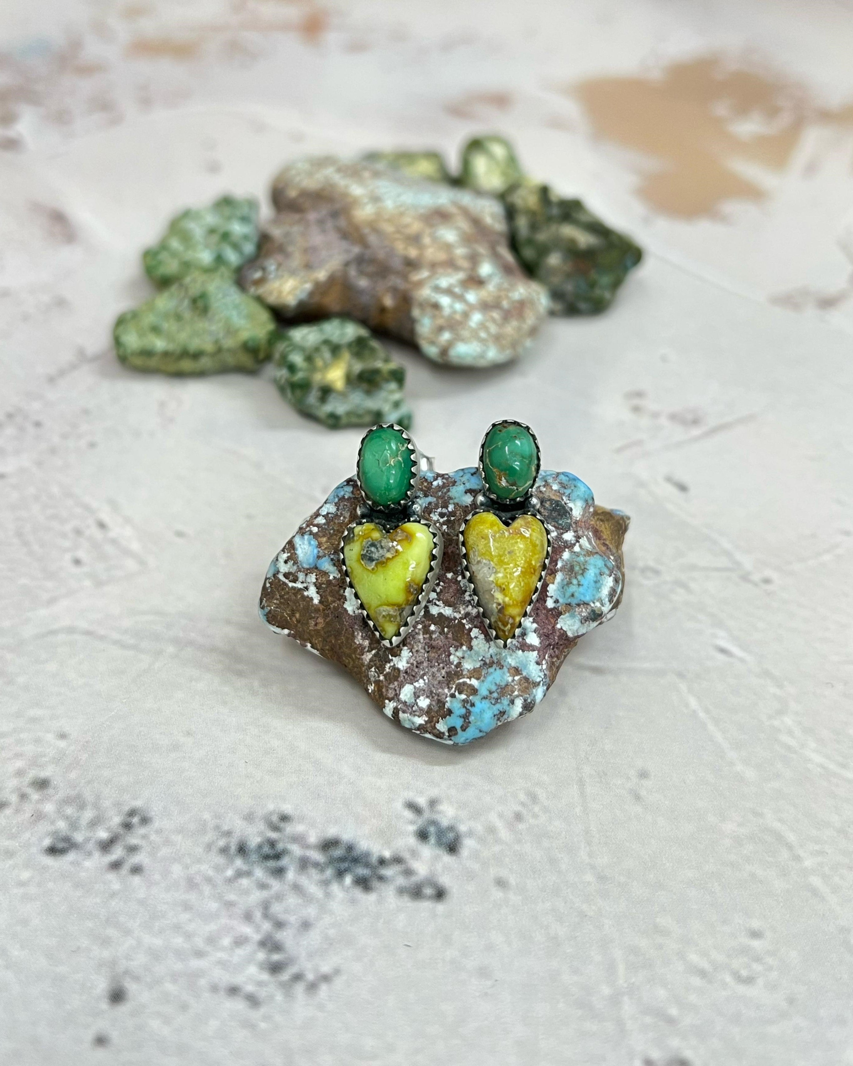 Handmade Sterling Silver Palomino with Sonoran Mountain Turquoise Post Earrings, Signed Nizhoni