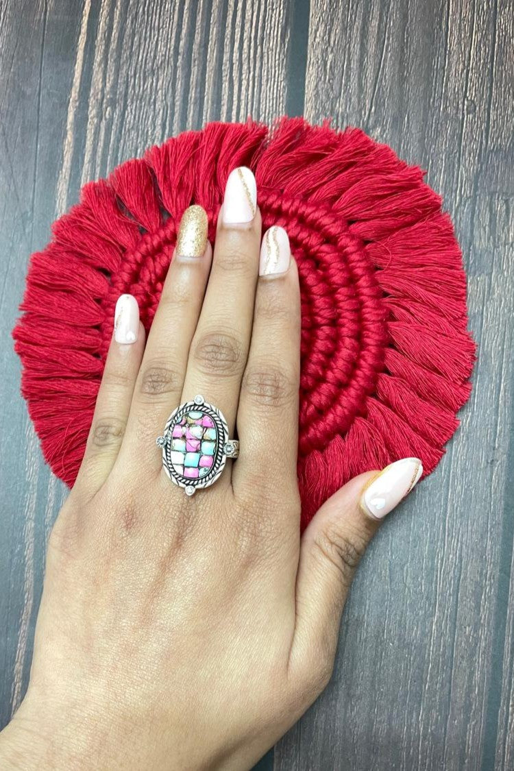Handmade Sterling Silver Cotton Candy Adjustable Ring "Signed Nizhoni"