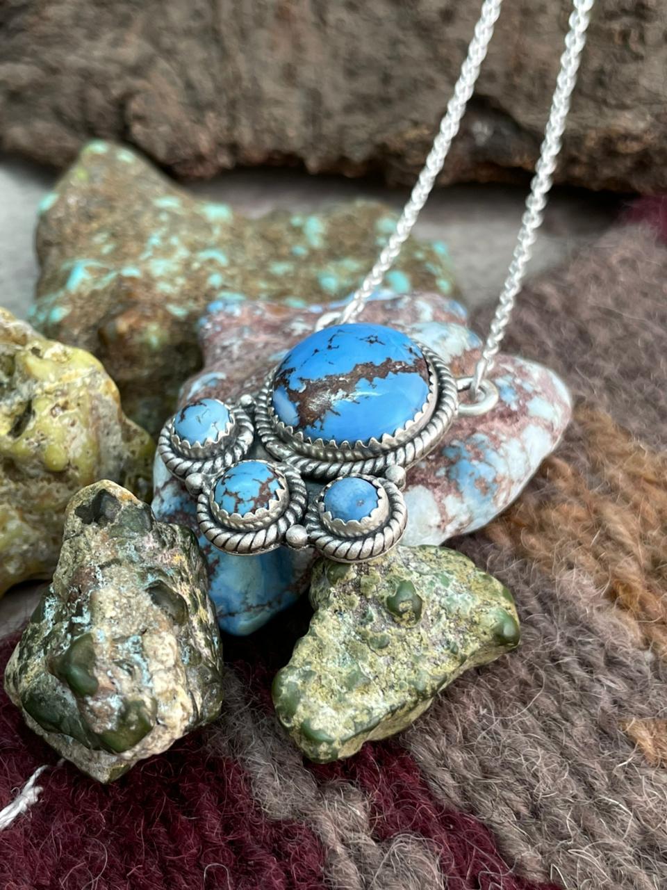 Handmade Sterling Silver Golden Hills Turquoise Necklace "Signed Nizhoni"