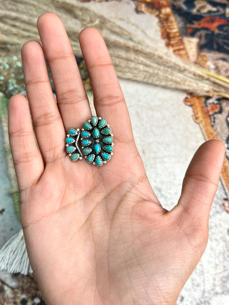 Handmade Sterling Silver Kingman Turquoise Adjustable Ring "Signed Nizhoni"
