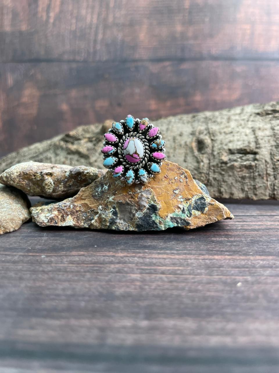 Handmade Sterling Silver Cotton Candy Adjustable Ring "Signed Nizhoni"
