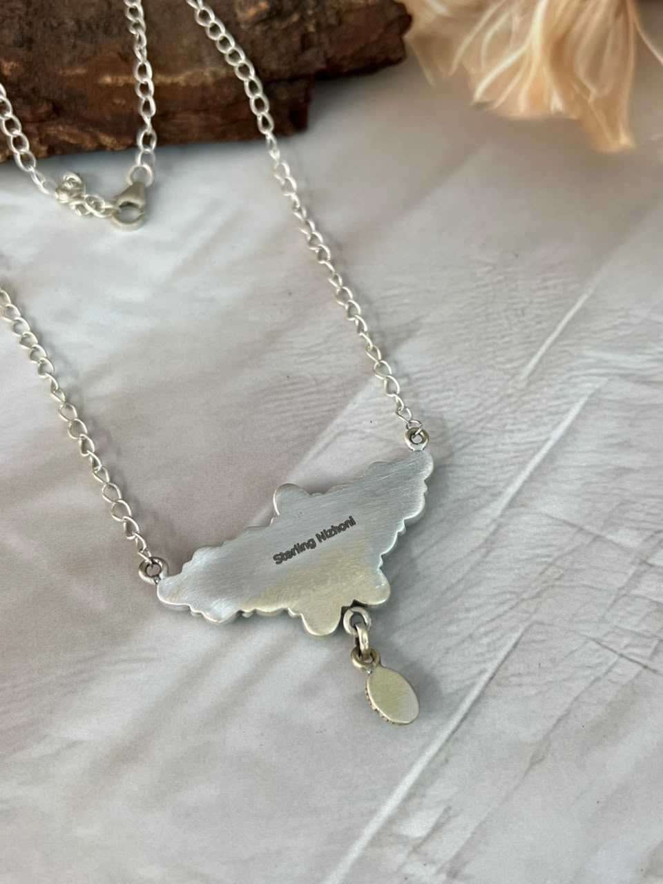 Handmade Sterling Silver Kingman Turquoise Necklace Signed Nizhoni