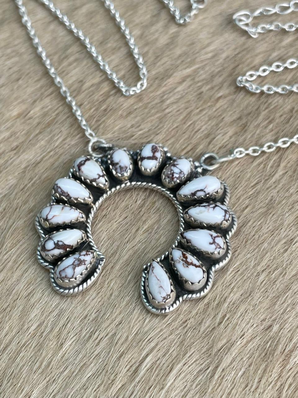 Handmade Sterling Silver Wildhorse Magnesite Naja Necklace "Signed Nizhoni"