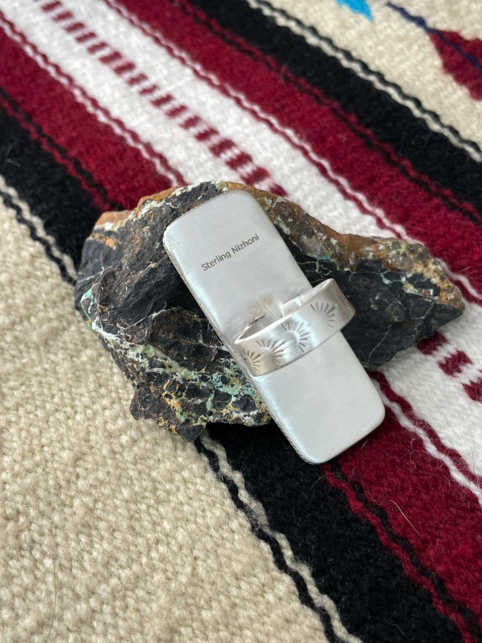 "Christmas Collection" Handmade Sterling Silver White Buffalo with Red Opal Adjustable Ring "Signed Nizhoni"