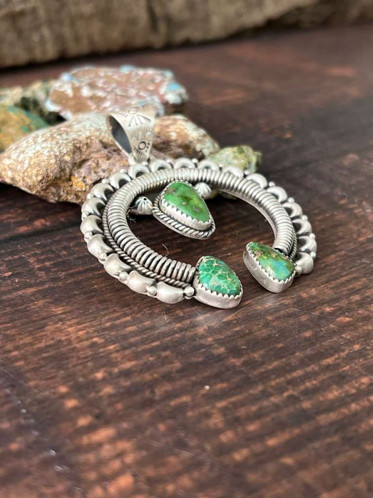 Handmade Sterling Silver Sonoran Mountain Turquoise Naja Pendant "Signed Nizhoni"