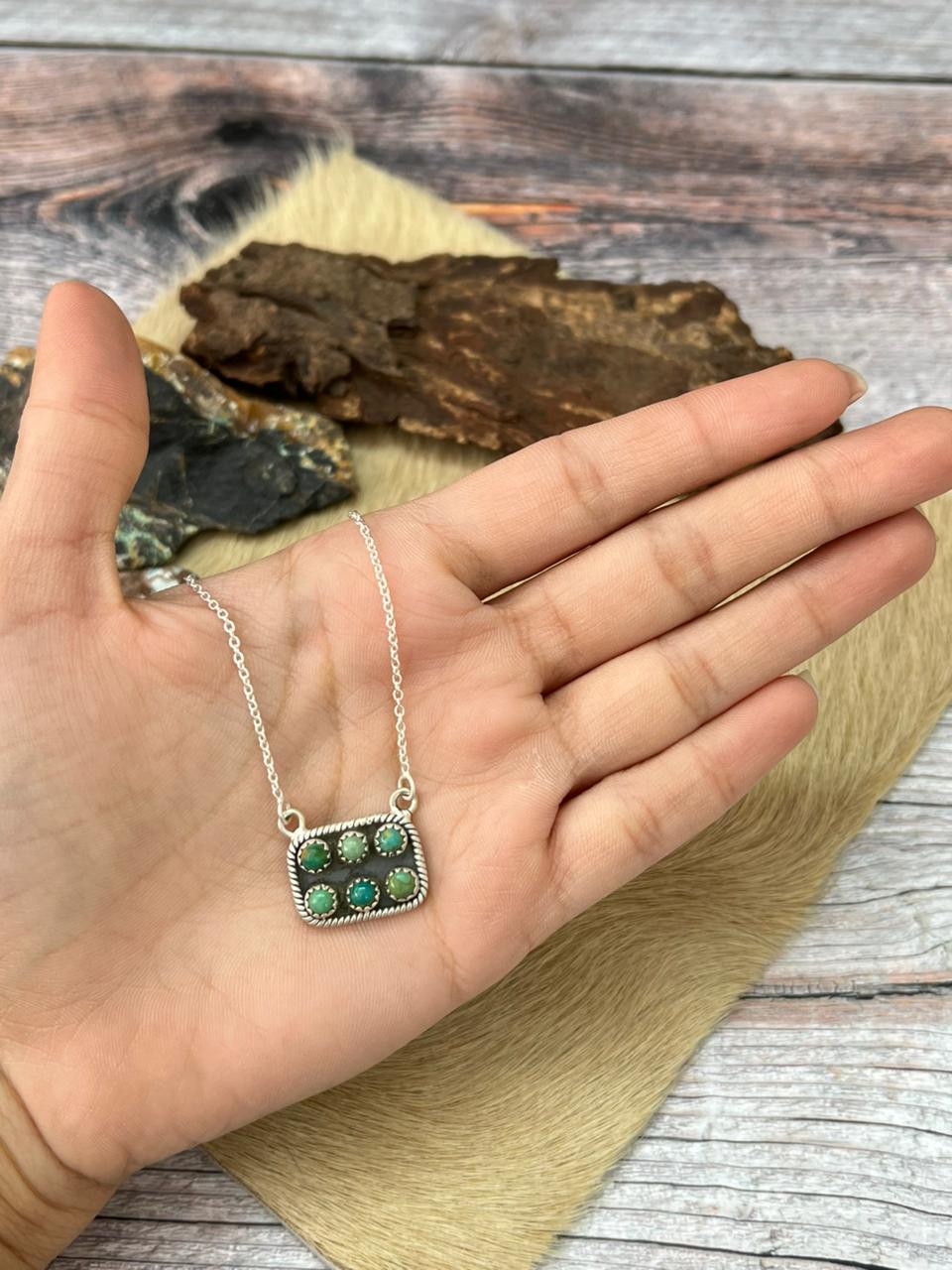 Handmade Sterling Silver Kingman Turquoise Bar Necklace "Signed Nizhoni"