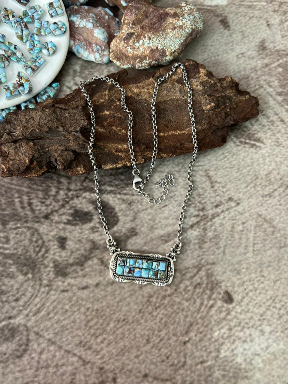 Handmade Sterling Silver 'Golden Hills Turquoise Cobble Collection' Necklace "Signed Nizhoni"